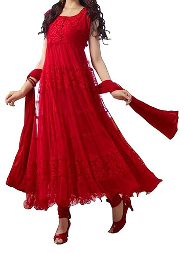 Blood Red Diamond Work Soft Net Salwar Kameez