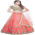 Women's Embroidered Orange Semi Stitched Lehenga Choli With Blouse Piece